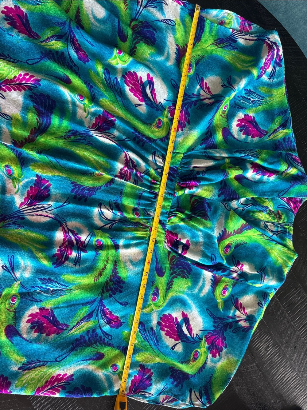 Vintage Vibrant Peacock Print Caftan - Teal, Green & Magenta - Picture 8 of 8